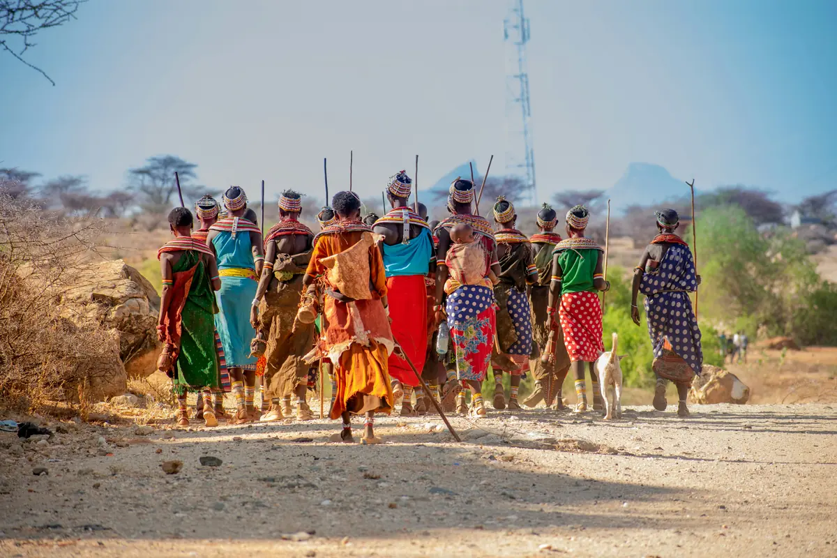 Samburu community members walking together in northern Kenya